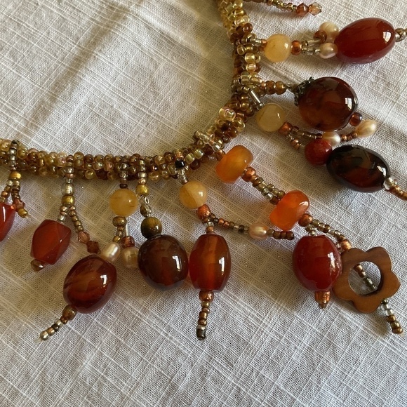 Hand made Carnelian Beds/Pearl Beatiful Necklace New - Picture 8 of 10